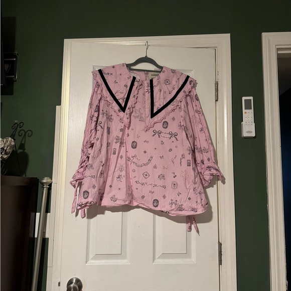 Damson Madder Tops - Pink Women's Blouse with Black Accents